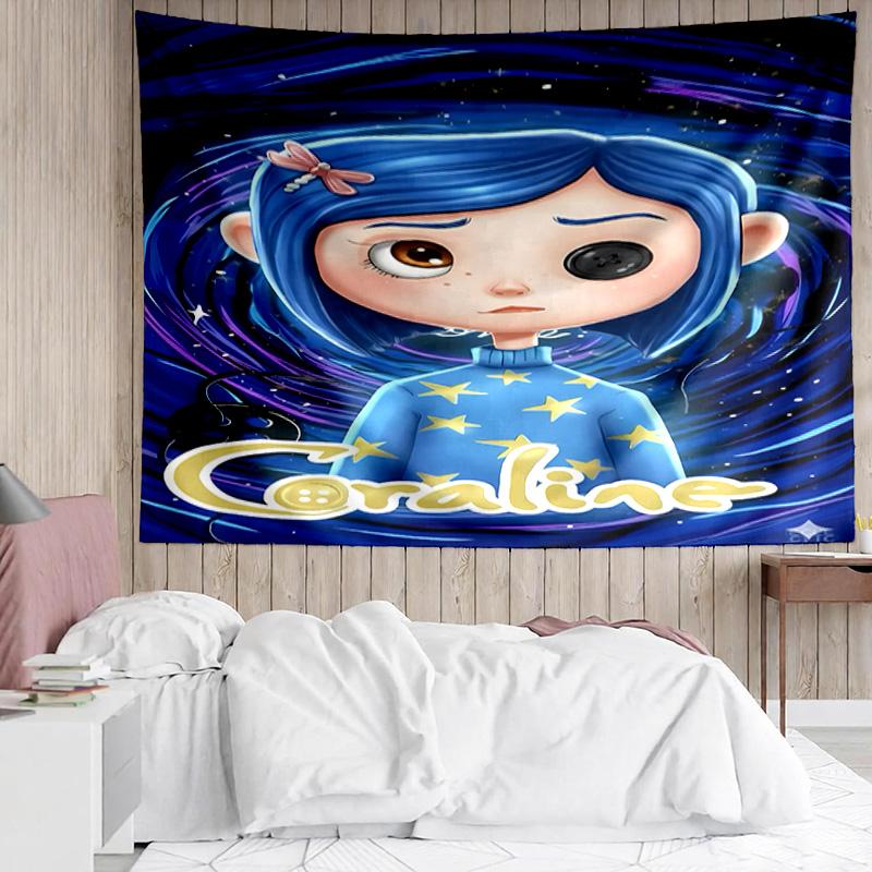 Coraline Tapestry for Bedroom Aesthetic Classroom Tapestries Wall Hanging for Living Room Dorm Office,Ideal Creative Gift