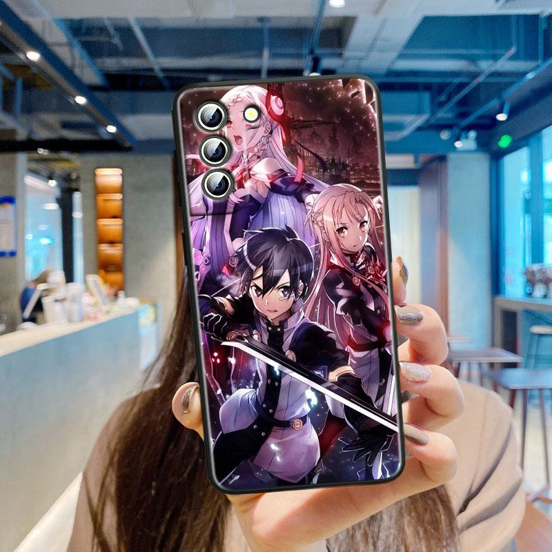 Anime Schwert Art Online SAO Handyhülle für Samsung S23 S22 S21 S20 S10 S8 Note 20 A9 A73 A71 A53 A33 Ultra Plus FE Schwarz