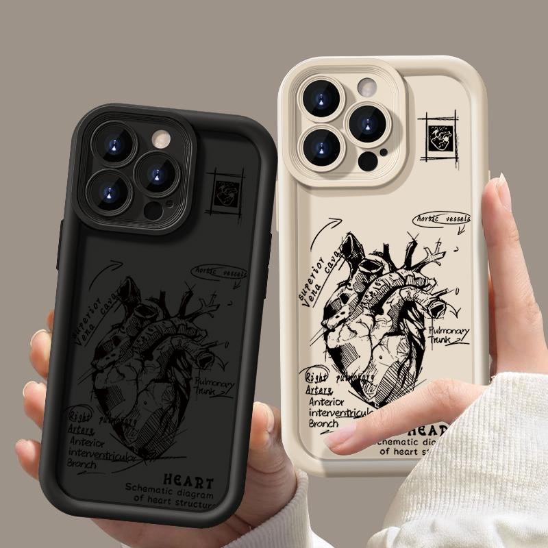 Heart Pattern Matte TPU Case Shell For iPhone 16 Pro Max 15 Pro 14 13 12 11 XS XR 8 7 Lens Protection Shockproof Soft Silicone Phone Cover