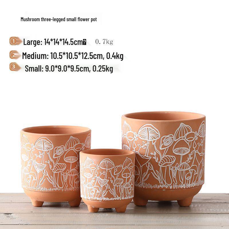 Red Clay Breathable Minimalist Terracotta Flower Pot with Feet for Succulents and Pothos - Round Design, Free Shipping