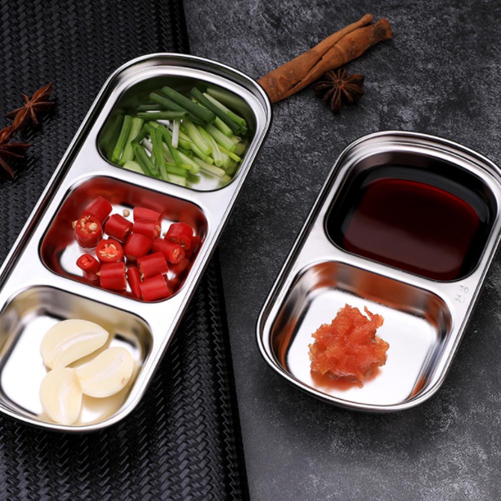 Edelstahl Drei Fächer Saucenschale Gewürzschale Snackteller Lebensmittel Dippschale für Zuhause Küche