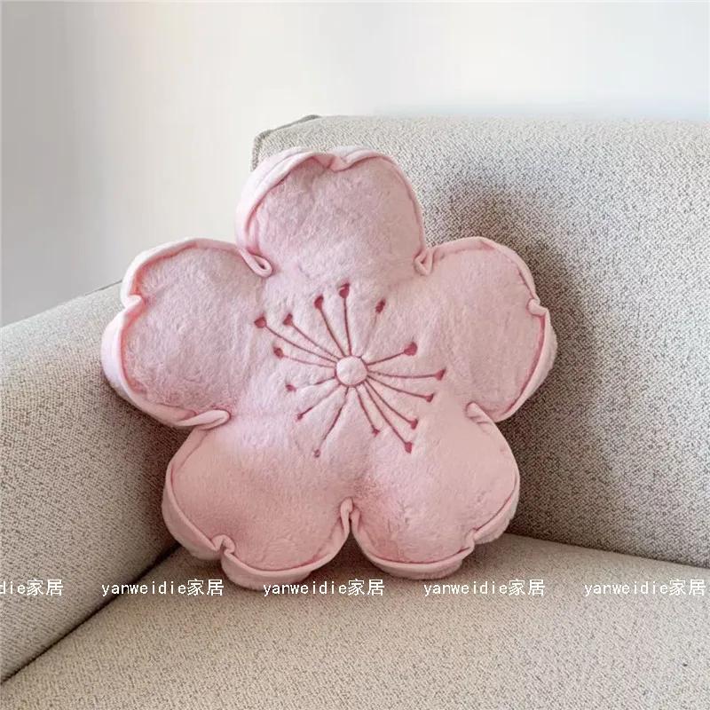 Weiches Flauschiges Kirschblüten Kissen Niedliches 3D Sakura Blume Plüschkissen Rosa Blumiges Wurfkissen Sofa Auto Büro Lendenstütze