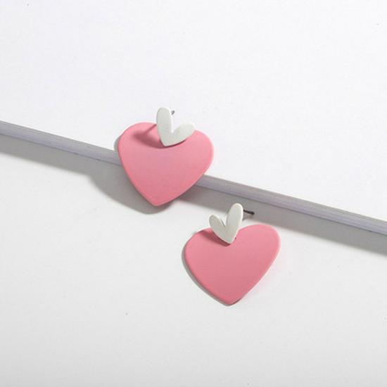 Trendy Geometric Heart Stud Earrings - Japanese & Korean Street Style