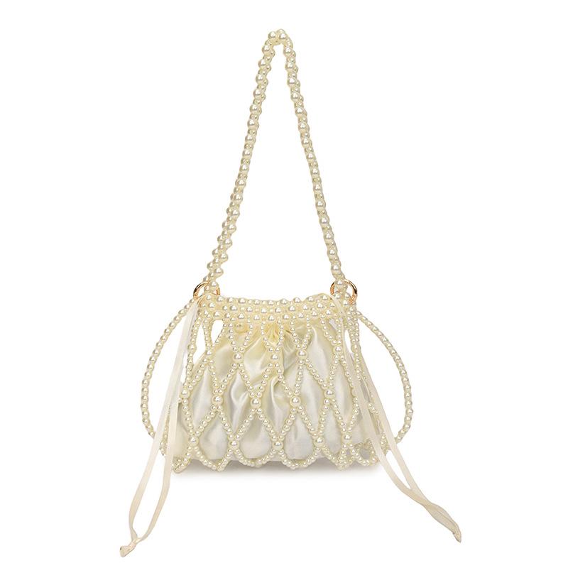 French Pearl Handbag: Elegant Women's Beaded Evening Bag, Large Capacity, Handmade Woven Shoulder Bag.