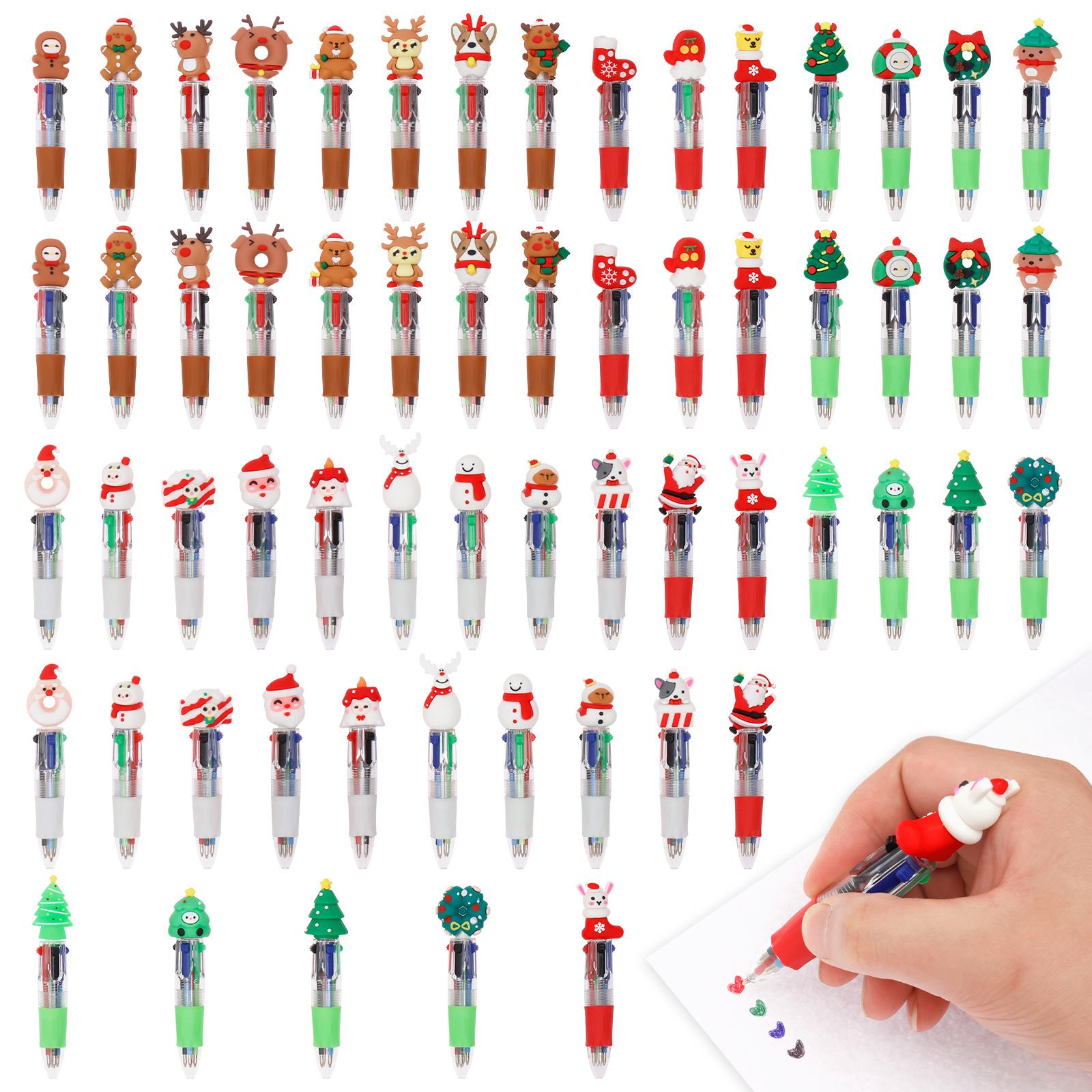 

60Pcs Mini Ballpoint Pen Christmas Cute Cartoon 4Color Ballpoint Pen Creative Multicolor Pen for Student Children Christmas Gift