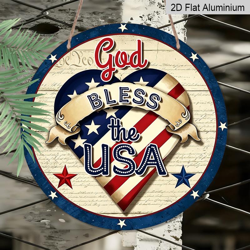 2D Flat, 1pc 30*30cm God Bless The USA Aluminum Decor, America 250th Anniversary Sign Door Hanger, Waterproof Aluminum Plaque, Ideal for Porch, Living
