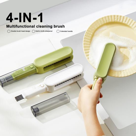 Cleaning Brush with Built-in Knife Edge Sharpener Safety Handle Double-Sided Design Cutlery Brush Sharp Blade Cleaning Tool