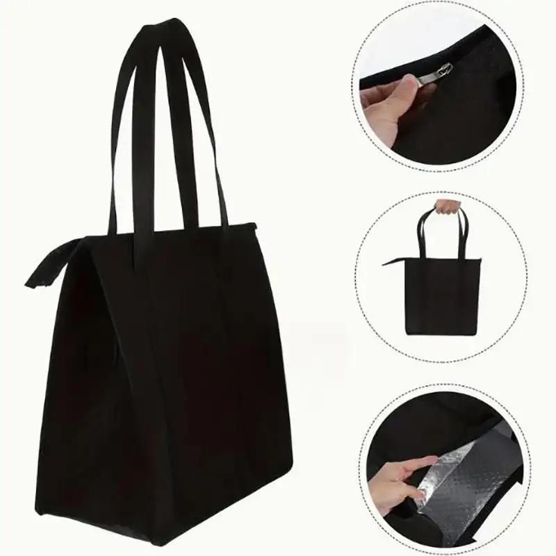 Large Insulated Reusable Grocery Bag With Zipper & Front Pocket, Keep Cool/Warm For Hours For Camping Picnic, Fishing, Shopping