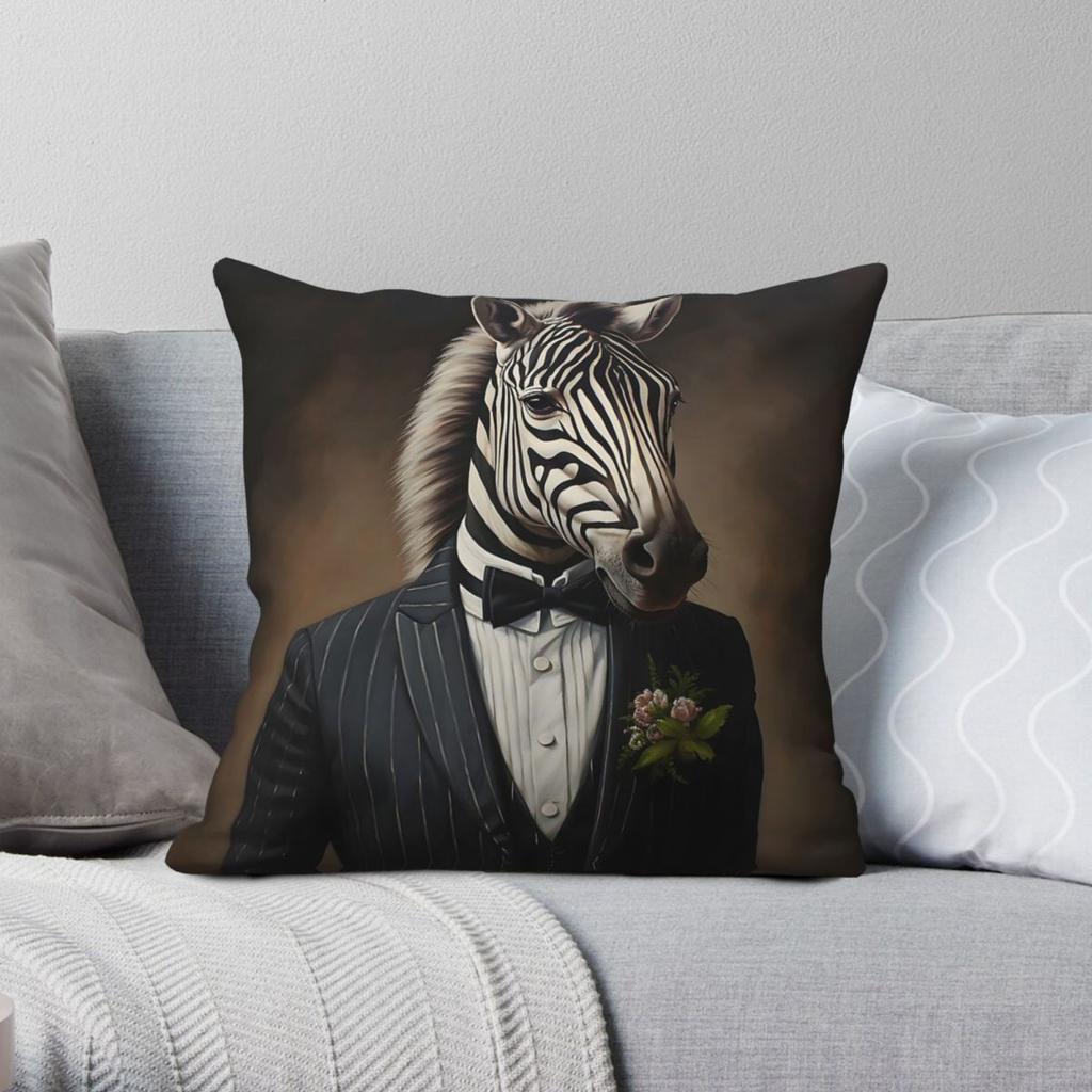 Zebra Portrait Dapper Animal Square Pillowcase Polyester Linen Velvet Pattern Zip Decorative Throw Pillow Case Home Cushion Case