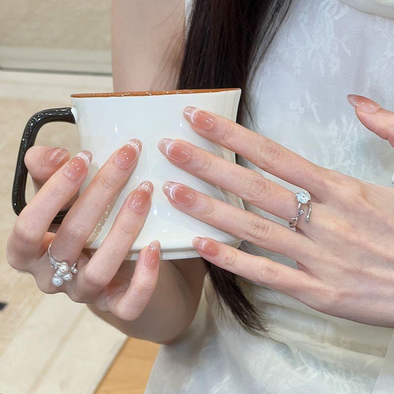 Ks Nail Art Wearable Nails Short Style 2026 New Model High-End Super Popular Cat Eye Handmade High-Quality Nude Color Stunning Nail Pieces