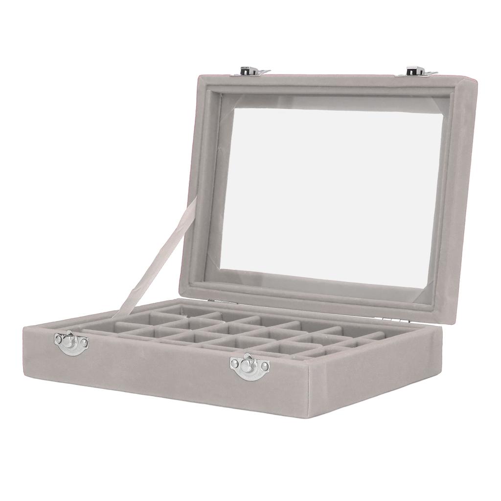 Small Velvet Jewelry Box Organizer 24 Compartments Jewelry Case Earring Rings Storage Box Jewelry Case with Locks Gray