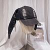 Ripped Design Rabbit Ears Baseball Cap Dark Color Y2k Trend Cap Metal Ring Cap  Fashion Statement
