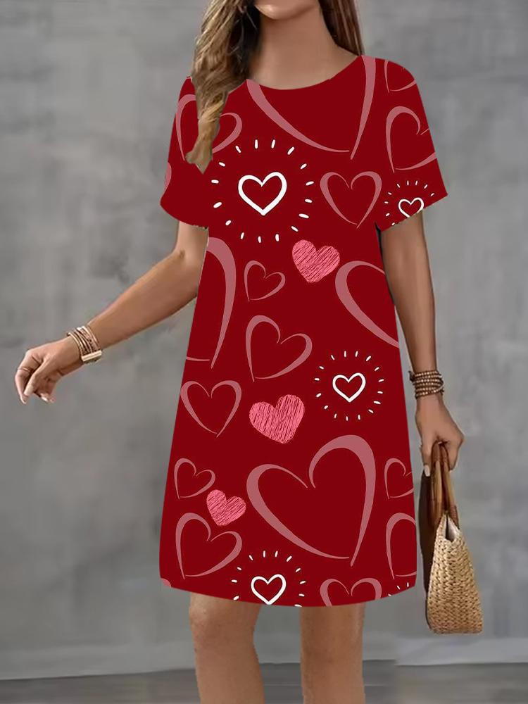 Modisches 3D-Druck Sommerkleid Locker Lässig Kurzarm Rundhals Minikleid