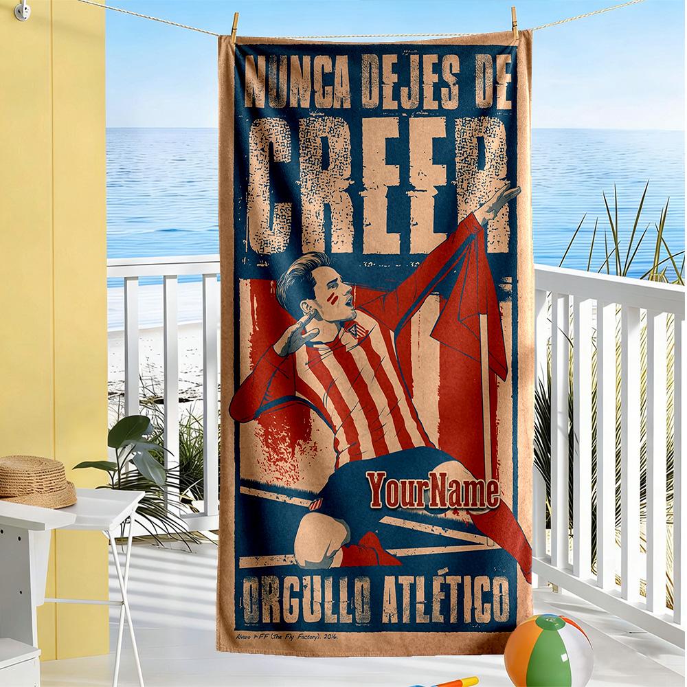 Atletico Madrid Personalized Name Beach Towel High Absorbency & Quick-Dry Suitable for Sports Travel Swimming Yoga Bathroom Beach And Pool