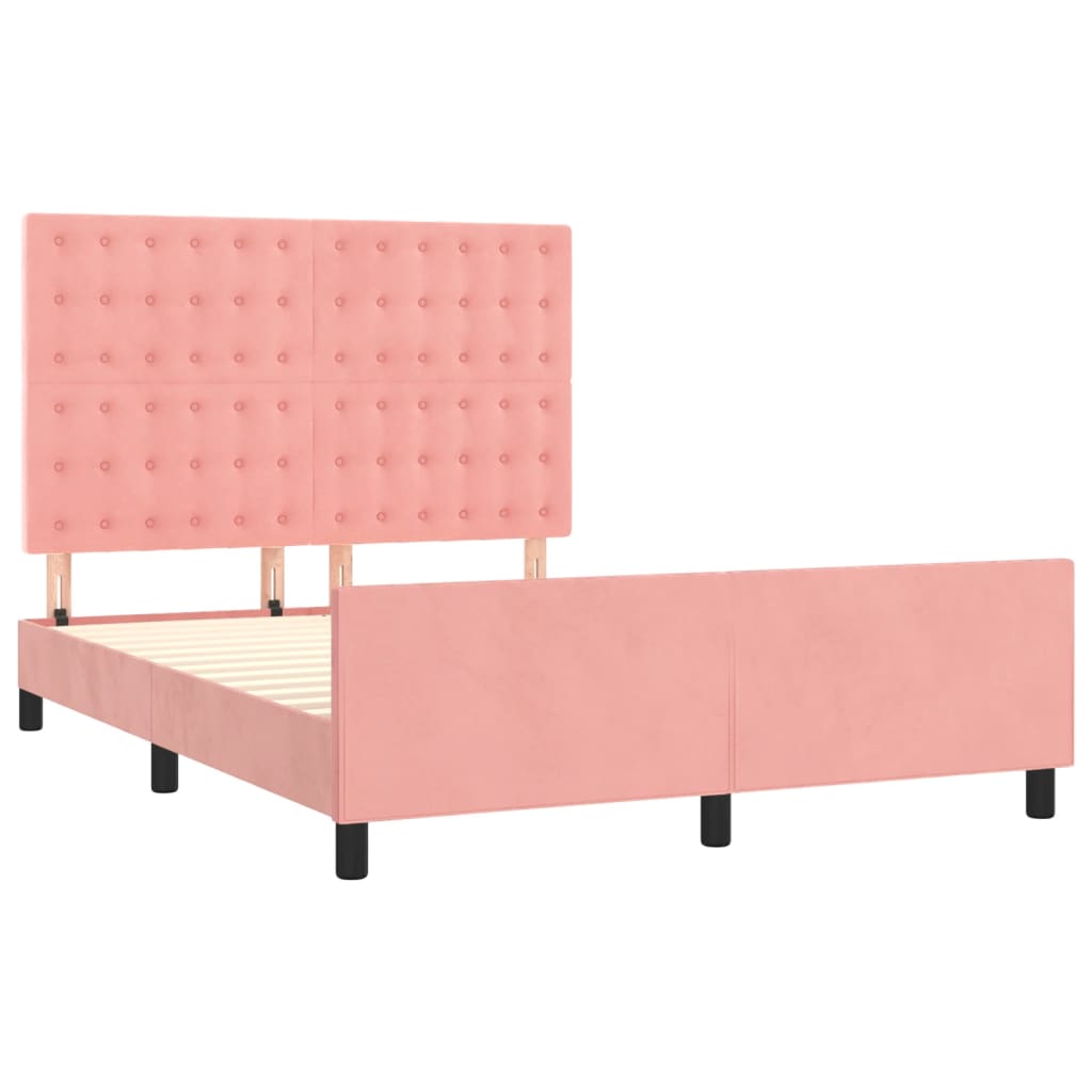 Pink Velvet Bed Frame with Headboard 140 x 200 cm