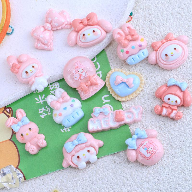 10Pcs Cartoon Cute Cartoon Rabbit, Crystal Ball, Bow, Peach Heart, Cake Scrapbook Craft Diy Miniature Ornament Accessories A7