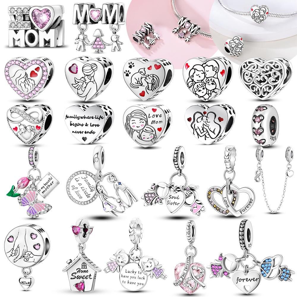 Love Mother Family Sister Heart Original Copper Charms Beads Fit Bracelet Diy Woman Jewelry Finegift For Friend