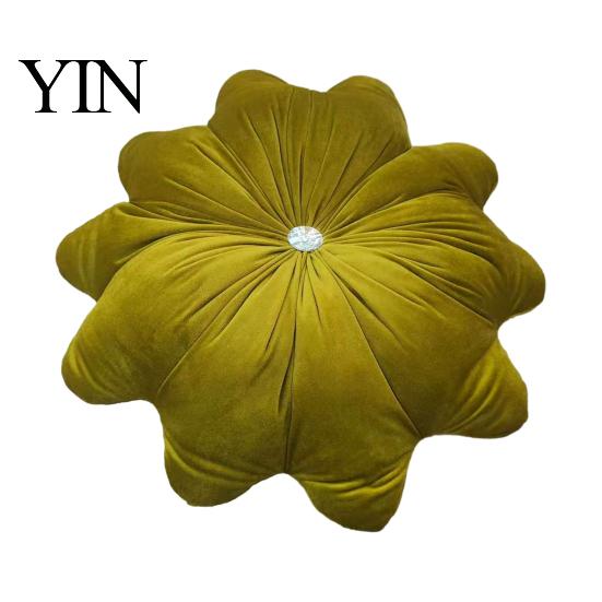 Round Decorative Pillows for Bed Flower Throw Pillow, 18 Inch Floral Cushion, Velvet Accent Home Decor Pillow with Rhinestone Sofa Couch Chair Shaped