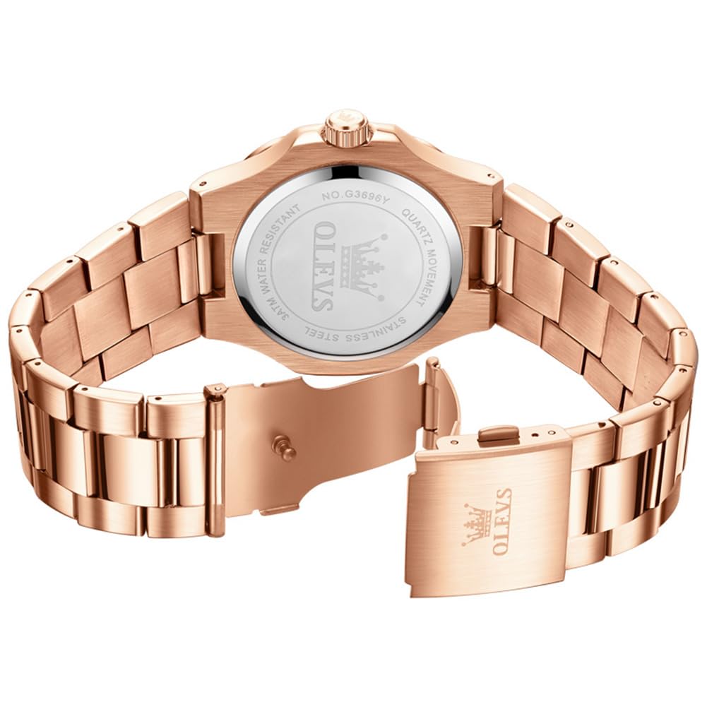 OLEVS Quartz Navy Stainless Date Stylish Brand Watch in Rose Gold White Men's Watch, Design, Steel, Waterproof, Display, Calendar, Luminous, Popular,