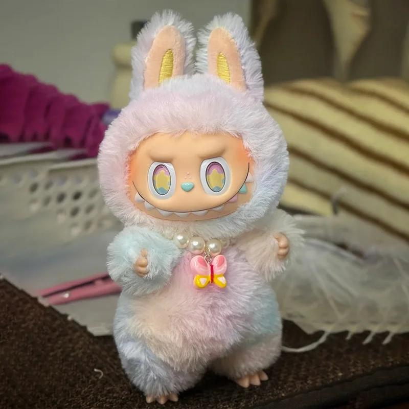 Zimomo Rainbow Colors Labubu Anime Figure Plush Dolls Vinyl Pendant Doll Backpack Pendant Decoration Plush Kids Gift Replicas