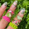iF ME Trendy Heart Shape Rings for Women Exquisite Colorful Green Glossy Metal Rings Wholesale Jewelry