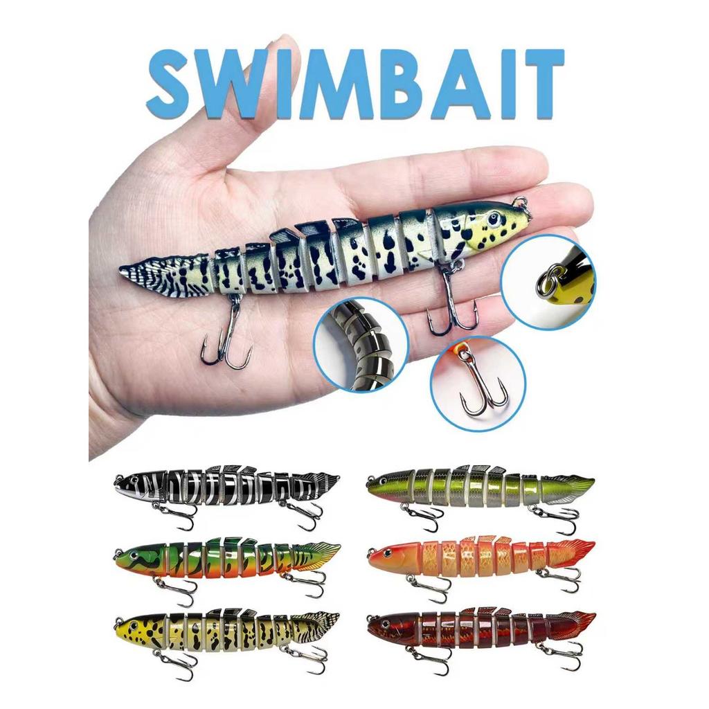 Eight-section bionic pike lure with realistic swimming action. Sharp hooks for solid hooksets, ideal for catching aggressive freshwater predators.