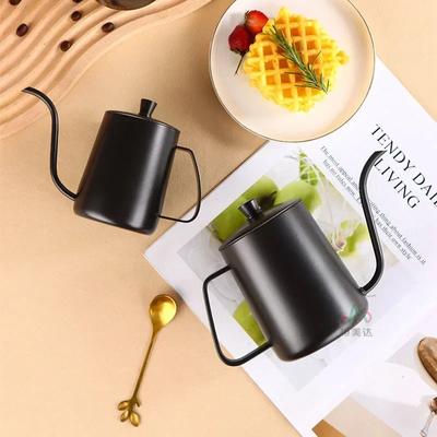 Bouilloire à café 600 ml en acier inoxydable avec couvercle noir et accessoire pour expresso, goutte à goutte, long col de cygne