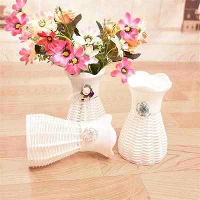 Qi Home Decor Pekná ratanová váza Košík Kvety Metre Orchidea Sada umelých kvetov