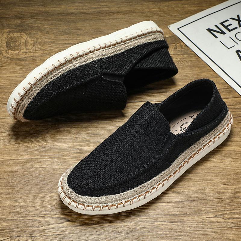 Summer Canvas Shoes Breathable Slip-on Cloth Shoes Men Loafers Slippers Lazy Shoes