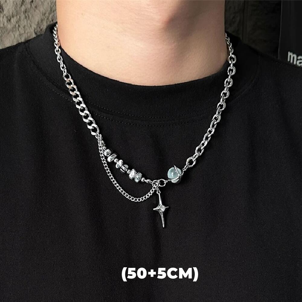 

Hip Hop Cross Star Necklace For Men Women Titanium Steel Crystal Ball Sweater Chain Unisex Trendy Street Accessories