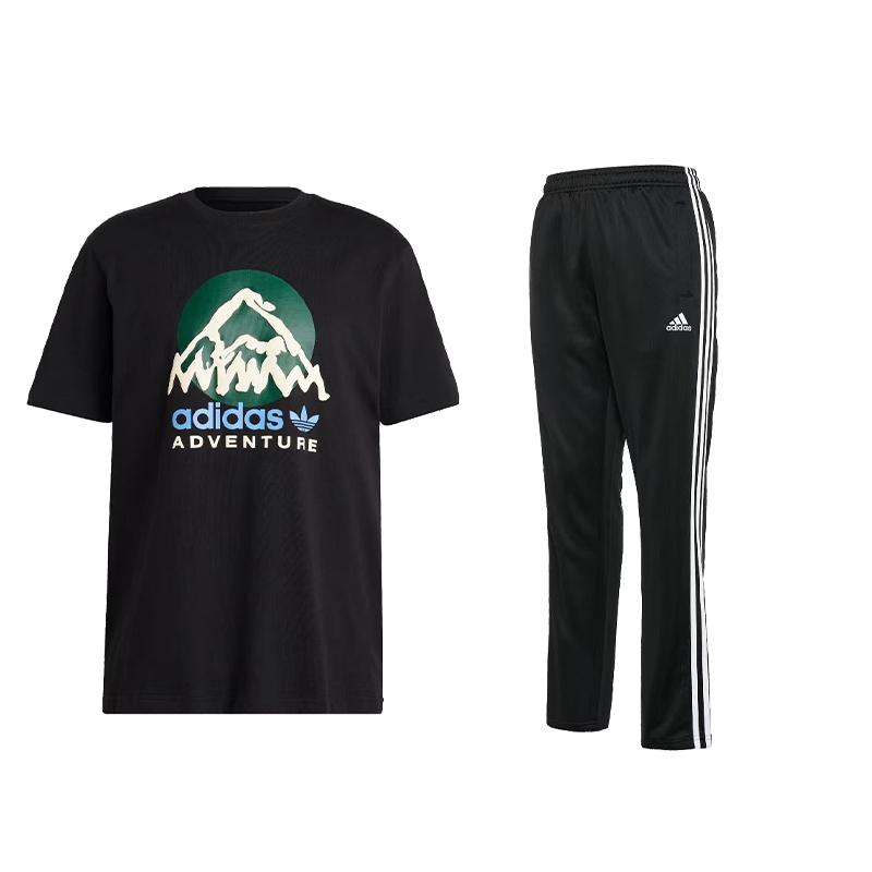 

Adidas Crew Neck Pullover Short Sleeve Brand Logo Striped Long Pants Casual Sports Suit Unisex Sports Suit Black IC2361+TR30PR-BW XL