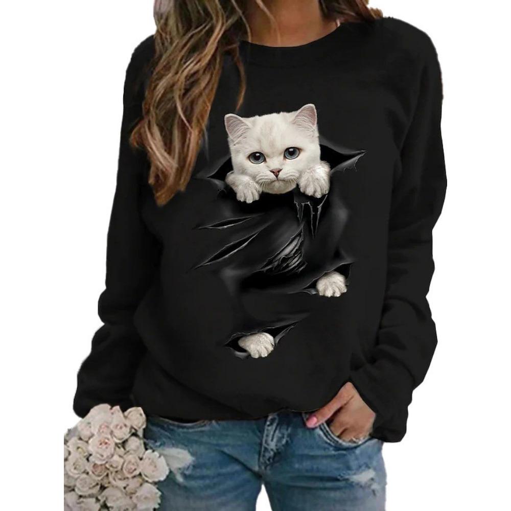 

Новая модная женская футболка с круглым вырезом и длинным рукавом с 3D-принтом животного 5XL