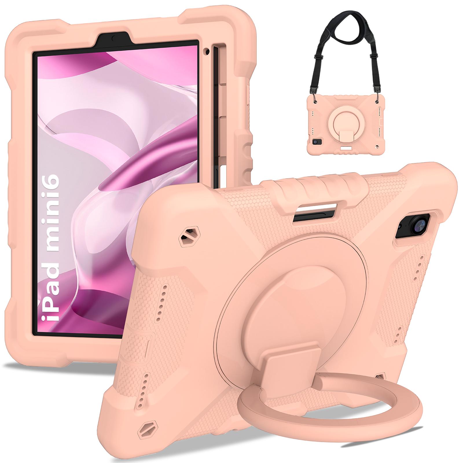 

Hybrid Stand Case Universal for iPad Mini 7 2024 A17 Pro Mini 6 2021 8.3 inch Cover With 360 Rotating Handle Grip Shoulder Strap iPad Mini 6 2021 розового золота