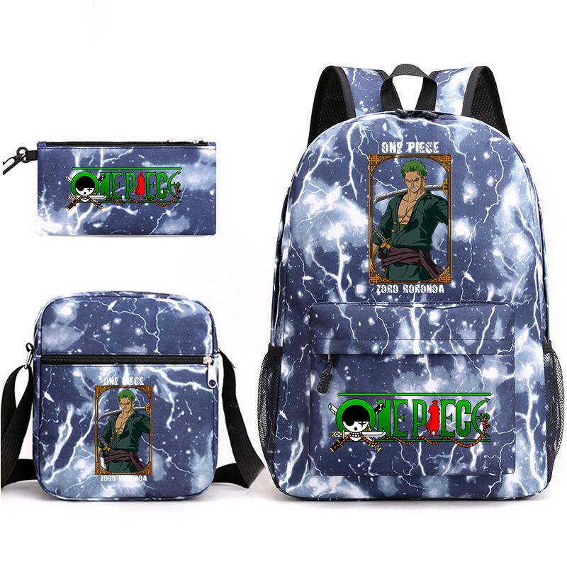 One Piece Zoro Print Student Backpack Set Casual Daypack with Shoulder Bag Pencil Case for Kids Teens School Supplies