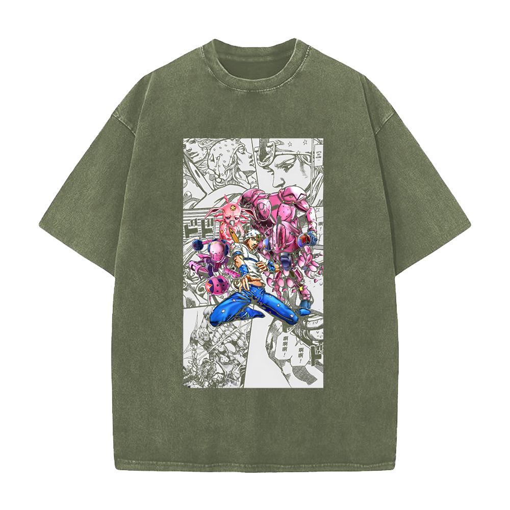 JoJo's Bizarre Adventure Johnny Clothing Men Women Manga T-shirts Vintage Washed T Shirt Casual Cotton Tee Harajuku Male Tshirt