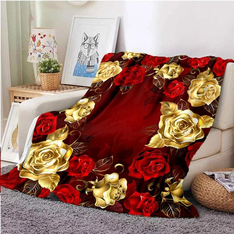 Red Roses Water Droplets Flannel Throw Blanket Valentine's Day Gift for Girls Women King Queen Size for Couch Sofa Living Room