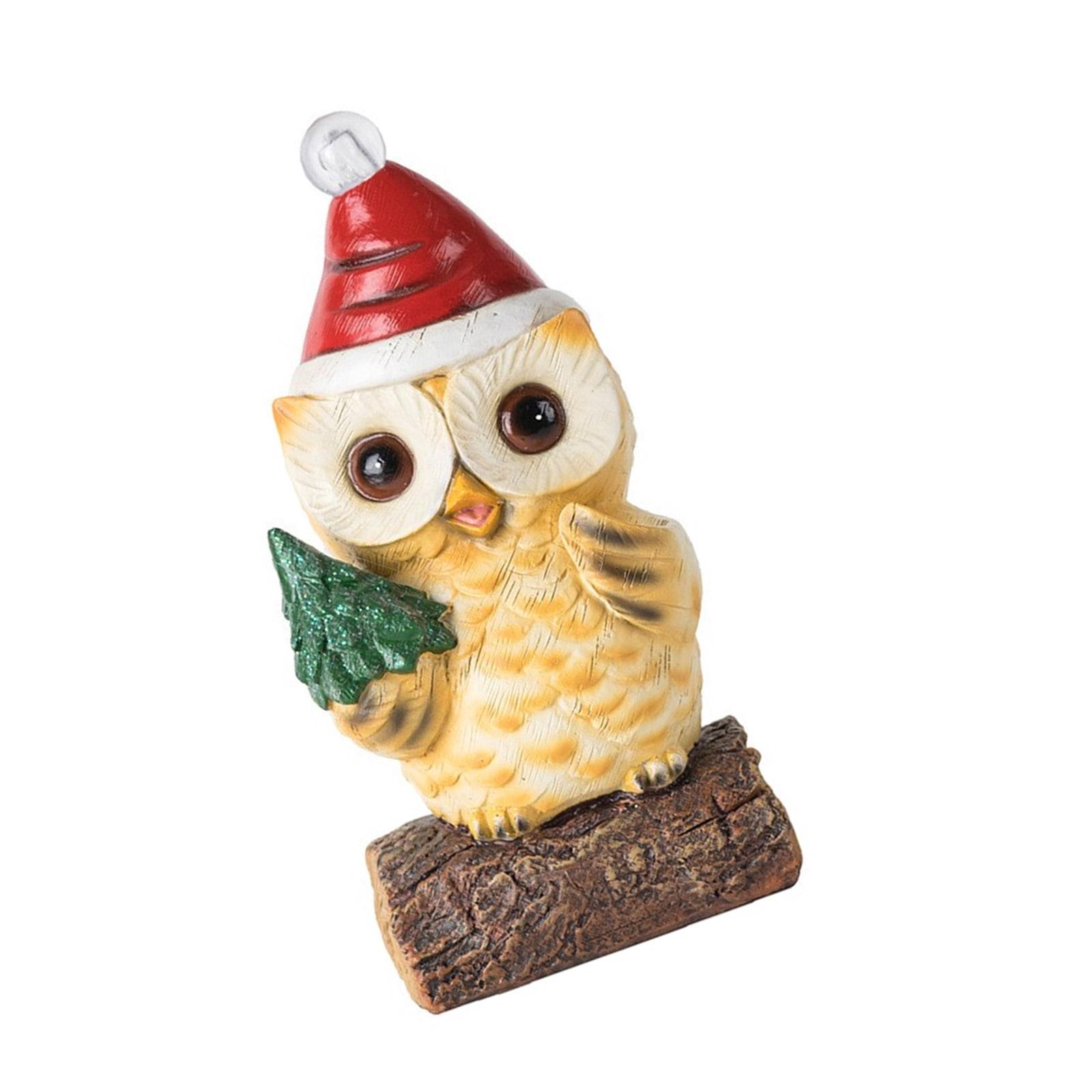 

Мультяшная Сова, миниатюрная фигурка из смолы со светодиодной подсветкой, шапка Санты, рождественский праздничный домашний стол, книжная полка, декор, орнамент 1