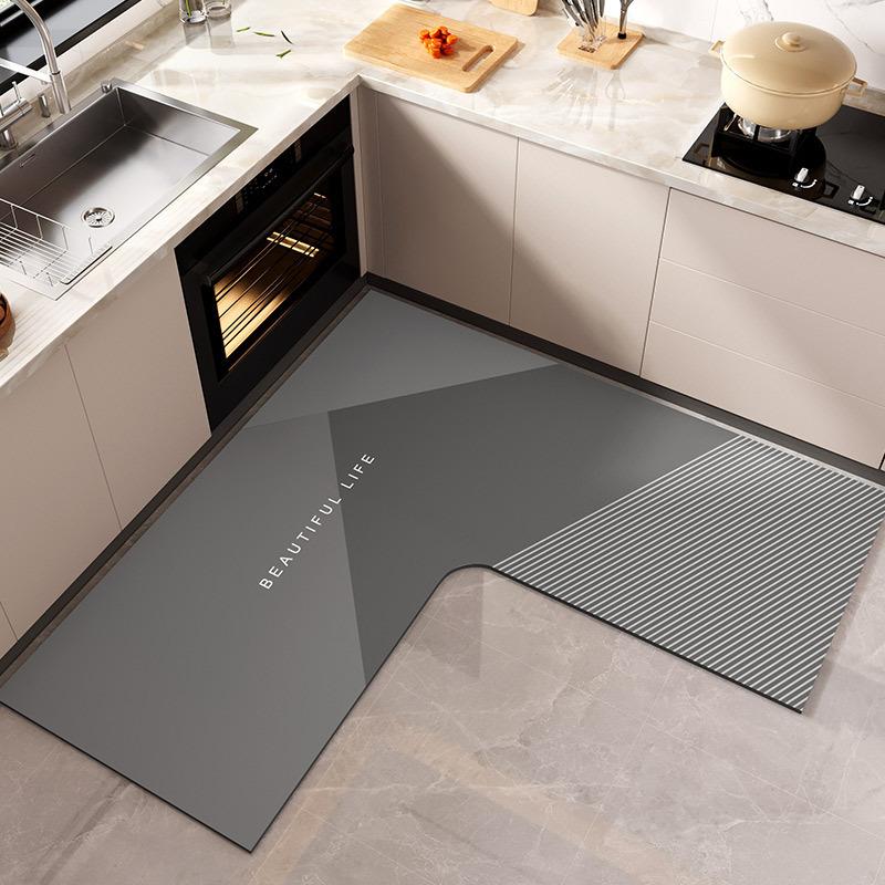 100*100CM L-förmige Kieselgur Eckwasserabsorbierende Bodenmatte, Haushalt Wasserabsorbierend, Ölabsorbierend und Rutschfest Küchenmatte