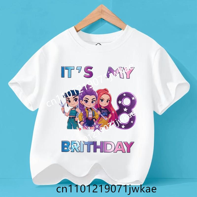 Kpop Demon Hunters Number 3-9 T-shirt Kawaii Rumy Birthday Tops Party Wear Girls Tee Summer Short Sleeve Kid Clothes Boutique