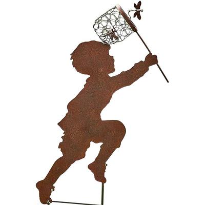 Children Silhouettes Chasing Metal Vintage Garden Silhouette Sculpture Yard Garden Metal Stake Decor