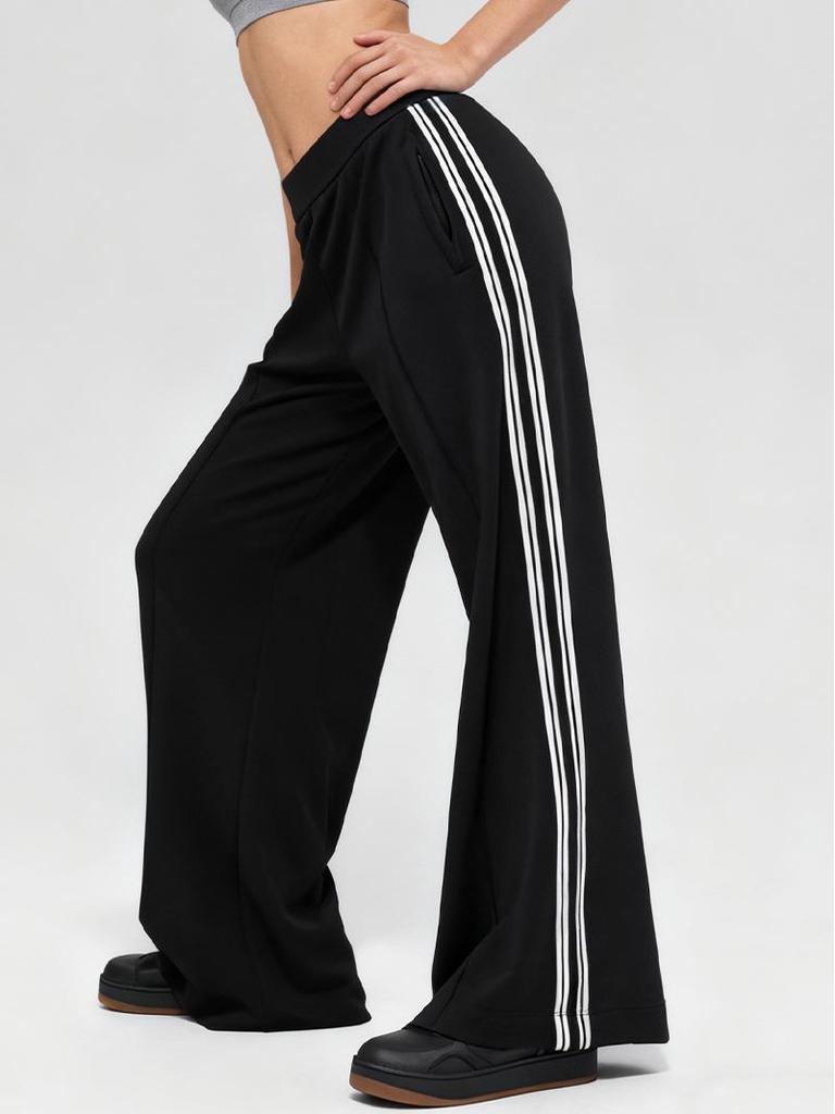 Women's Loose Wide-Leg White Striped Casual Pants - Anti-Pilling Modal, Autumn/Winter Collection
