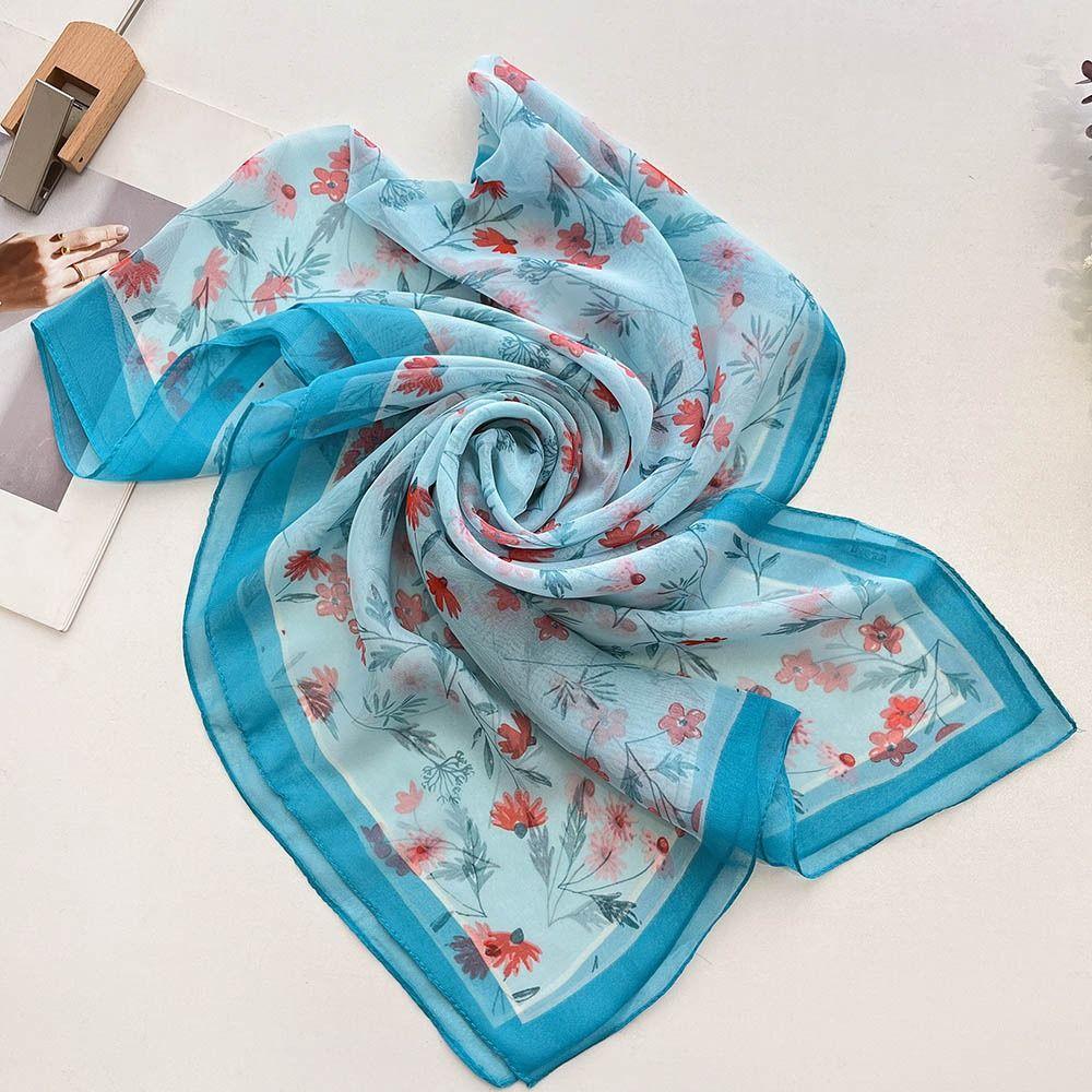Breathable Silk Scarf Floral Print Long Wraps Portable Beach Shawl for Women