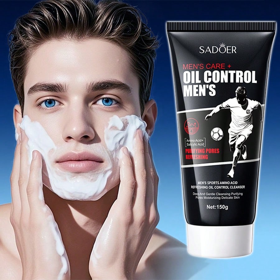 1PC Men's Amino Acid Refreshing Oil Control Cleanser, Deep Cleansing, Moisturizing Skin, Mild Ingred