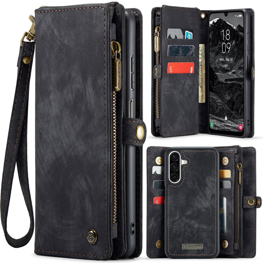 For Samsung Galaxy A17 Magnetic Wallet Case Compatible with Magnetic with RFID Blocking Zipper & Card Holder Strap Detachable