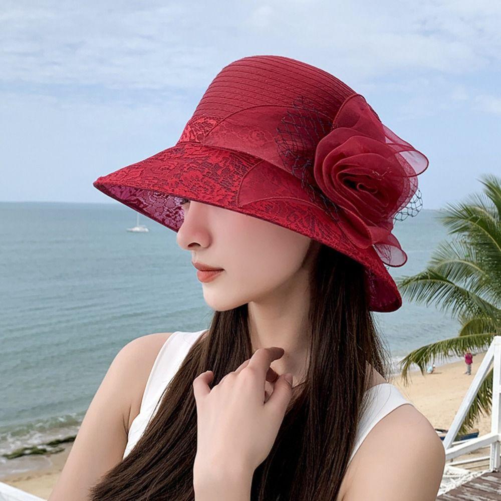 Flower Outdoor Sunshade Hat Organza Women Fisherman Hat New Summer Basin Hat