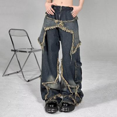 American Retro Edge Wide Leg Workwear Jeans für Damen Herbst und Winter High-End Straight Loose Personality Slim Fit Freizeithose