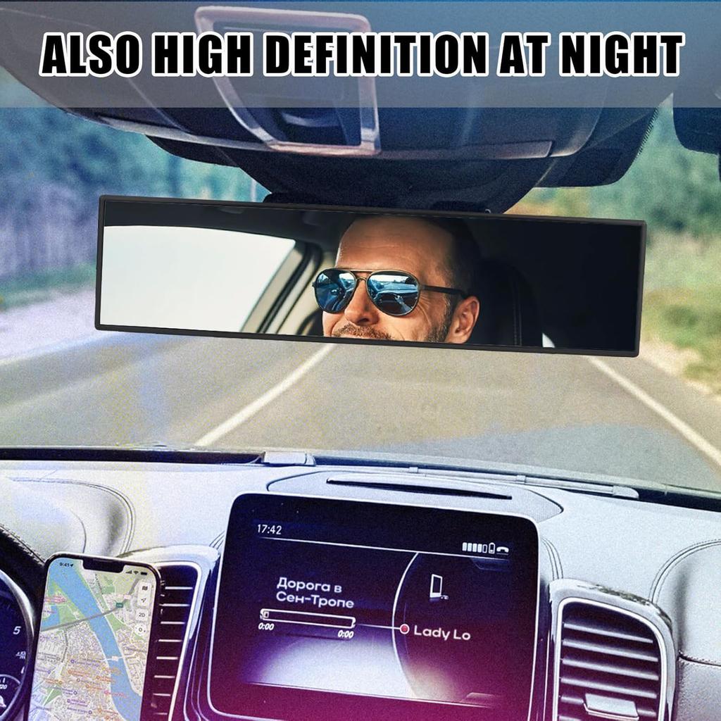 12.1 Inch Interior Clip-On Panoramic Convex Rear View Mirror For Car, Extended Rearview Accessory (White)