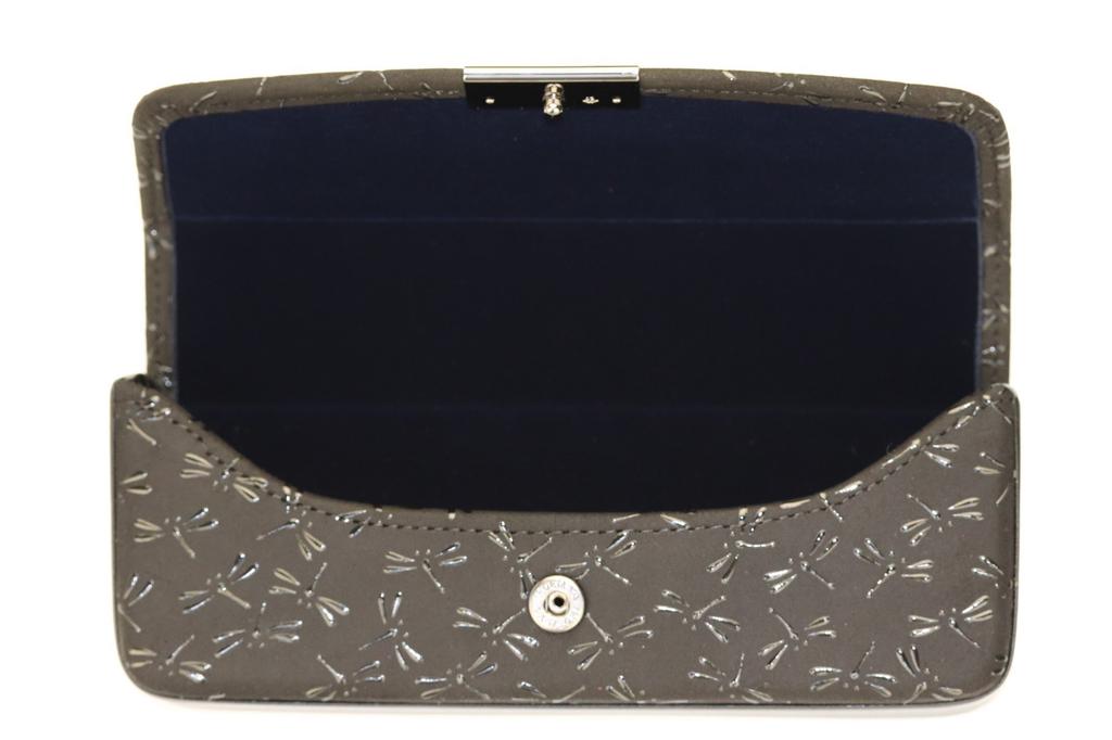 Yushichi Uehara Genuine Leather Hard Eyeglass Model Black with Black Dragonfly Made in Japan Inden-ya (INDEN-YA) Case, No. 4206, Lacquer, Pattern,
