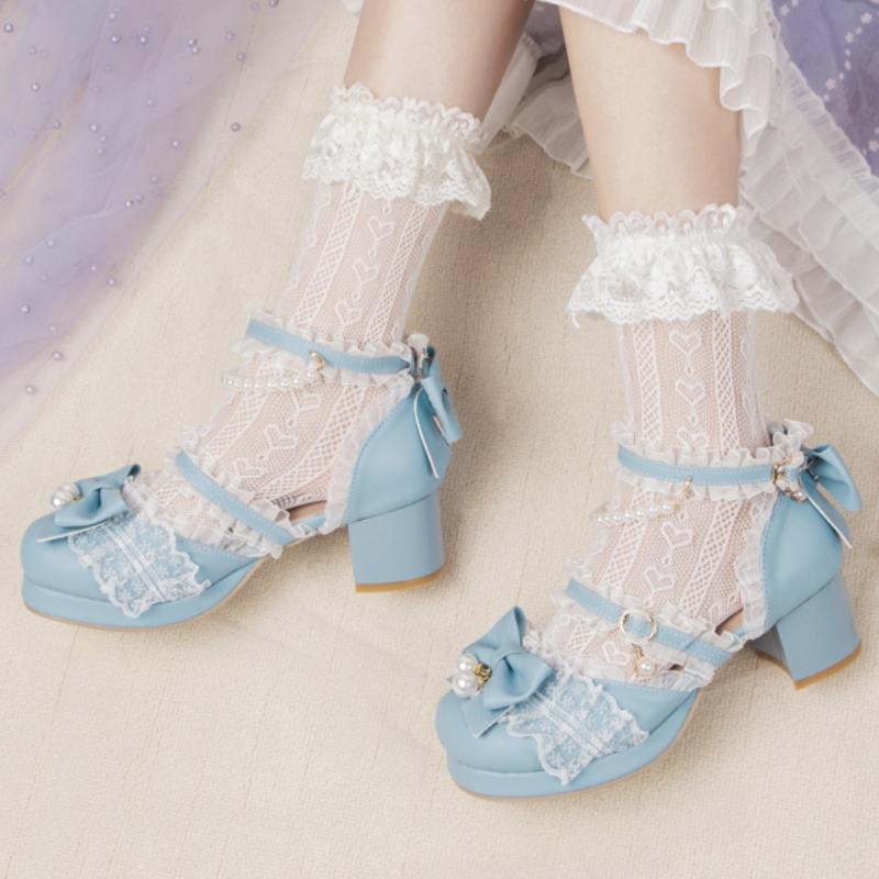 Sweet Women's Low Heels Mary Jane Lolita Shoes Luxury Lace White Pink Heeled Party Wedding Office Dance Shoes Female 2025 Summer