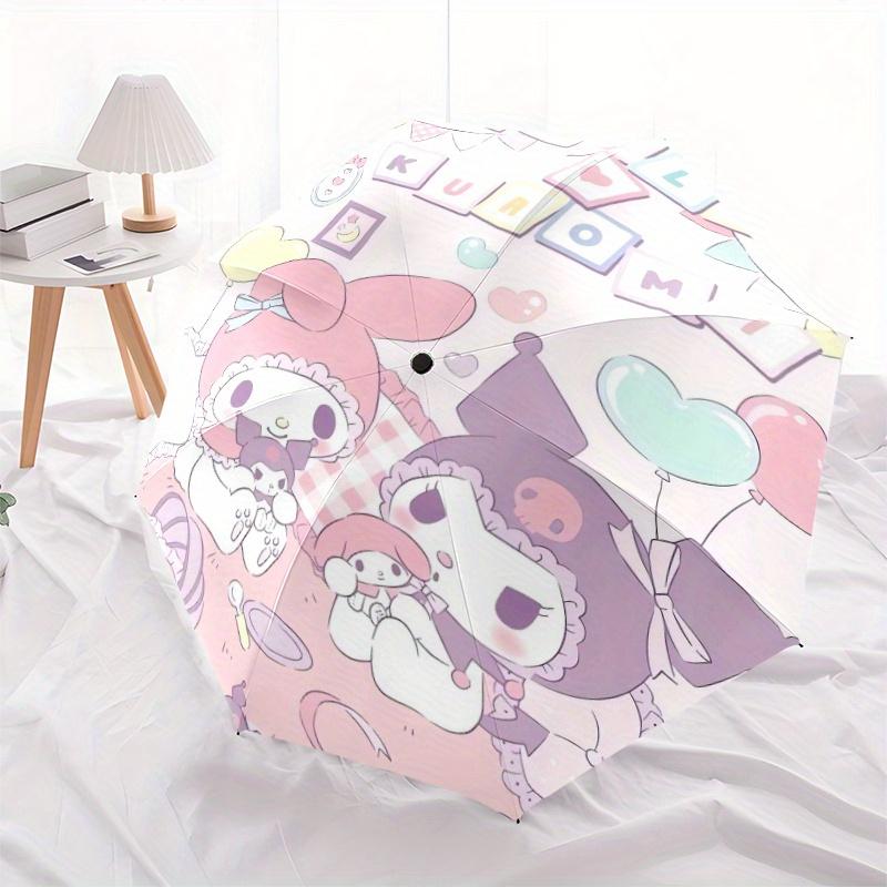 My Melody & Kuromi's Party Cartoon Cartoon Umbrella, Portable 3-Fold Compact Umbrella, Suitable for Camping, Hiking and Travel, Ideal Easter Birthday
